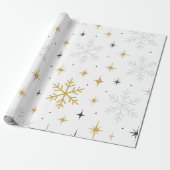 White & Gold Snowflake Sparkle Wrapping Paper Cadeaupapier (Uitgerold)