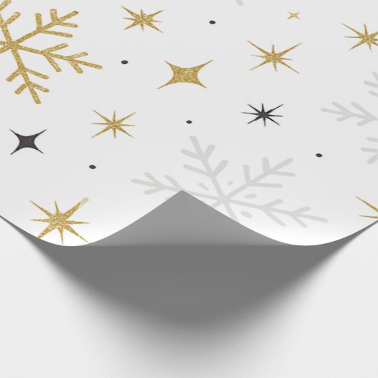White & Gold Snowflake Sparkle Wrapping Paper  Cadeaupapier (Hoek)