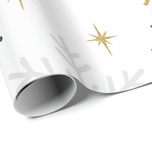 White & Gold Snowflake Sparkle Wrapping Paper  Cadeaupapier (Rol Hoek)