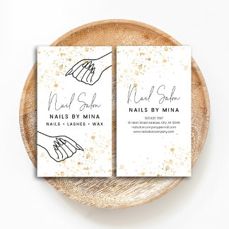 White & Gold Specks Hand Nail Salon Visitekaartje