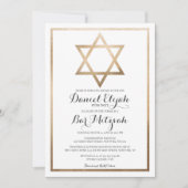 White Gold Star Border Bar Mitzvah Hebreeuwse naam Kaart (Voorkant)