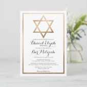 White Gold Star Border Bar Mitzvah Hebreeuwse naam Kaart (Staand voorkant)