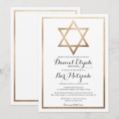 White Gold Star Border Bar Mitzvah Hebreeuwse naam Kaart (Voorkant / Achterkant)