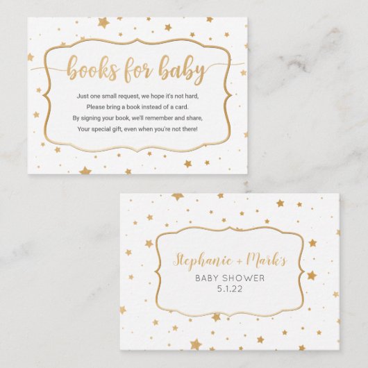 White Gold star confetti book request card Visitekaartje (Voorkant / Achterkant)