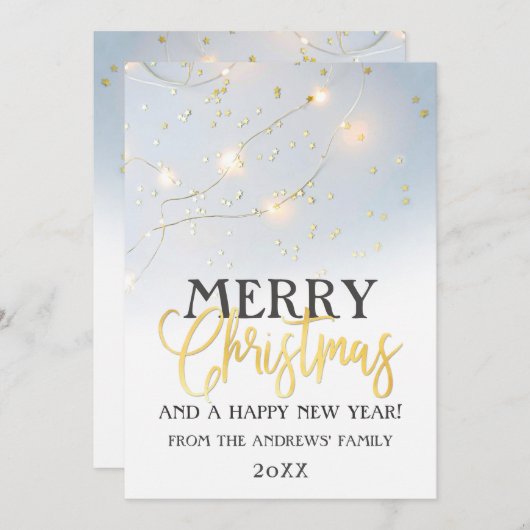 White Gold Star-Confetti met blaaslicht kerst Feestdagenkaart (Voorkant / Achterkant)