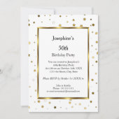 White Gold Stars 50th Birthday Party Invitation Kaart (Voorkant)