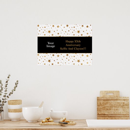White/Gold Stars met bericht/foto Jubileum Po Poster (Keuken)