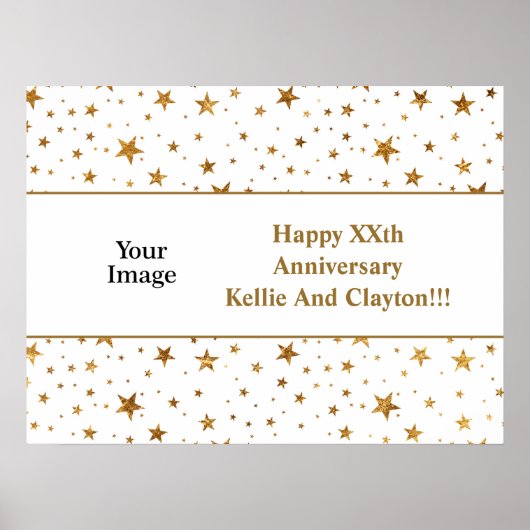 White/Gold Stars met bericht/foto-Jubileum Poster (Voorkant)