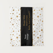 White/Gold Stars met bericht/foto-Jubileum Wandkleed (Voorkant)