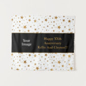 White/Gold Stars met bericht/foto-Jubileum Wandkleed (Voorkant (horizontaal))