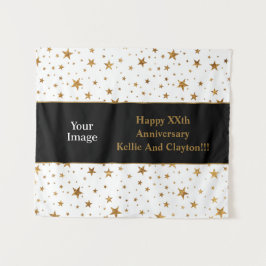 White/Gold Stars met bericht/foto-Jubileum Wandkleed