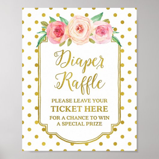 White Gold Stippen Diaper Raffle Sign Poster (Voorkant)