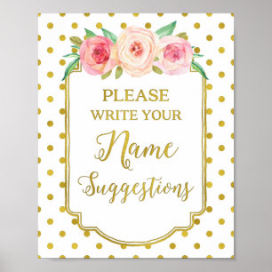 White Gold Stippen Name Suggestions Sign Poster