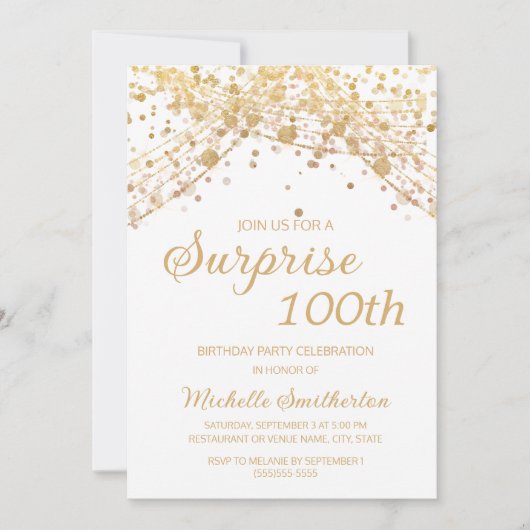 White Gold String Lights Surprise 100th Birthday Kaart (Voorkant)