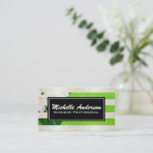 White Gold Stripes | Witte bloemen bananen Visitekaartje (Staand voorkant)