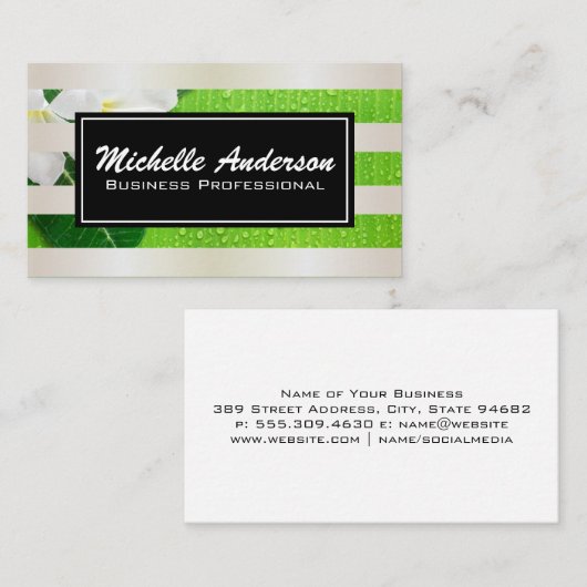 White Gold Stripes | Witte bloemen bananen Visitekaartje (Voorkant / Achterkant)