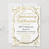 White Gold Swirl Jubileum Invitation Elegant Kaart (Voorkant)
