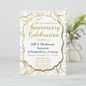White Gold Swirl Jubileum Invitation Elegant Kaart (Staand voorkant)