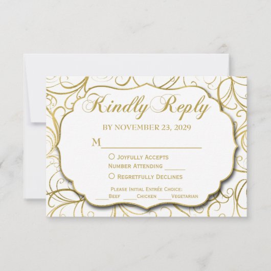 White Gold Swirl RSVP Wedding Response w/Meal (Voorkant)