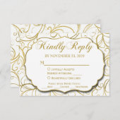 White Gold Swirl RSVP Wedding Response w/Meal (Voorkant / Achterkant)