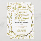 White Gold Swirl Surprise Retirement Uitnodiging (Voorkant / Achterkant)