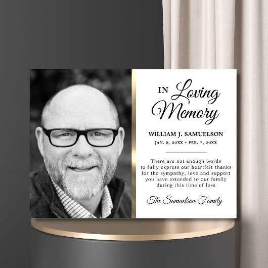 White Gold Sympathie Funeral Memory DANK You Photo Bedankkaart