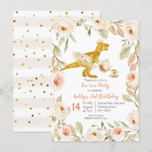 White Gold Tea Party Dinosaur 1e verjaardag Kaart