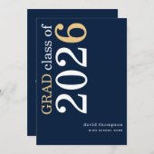 White Gold Text 2026 Navy Blue Graduation  Aankondiging (Voorkant / Achterkant)