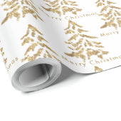 White & Gold Trees Merry kerstwrapping Paper Cadeaupapier (Rol Hoek)