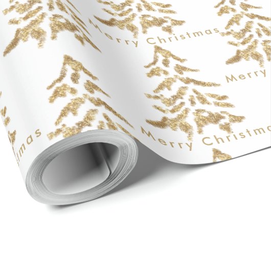 White & Gold Trees Merry kerstwrapping Paper Cadeaupapier (Rol Hoek)