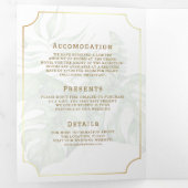 White Gold Tropical Destination World Map Wedding Drieluik Uitnodiging (Binnenzijde eerst)
