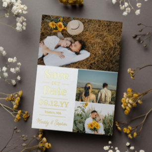 White Gold Typography Photo Collage Save the Date Folie Uitnodiging