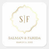 White Gold  Wedding Favor Square Sticker (Voorkant)