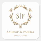 White Gold Wedding Favor Square Sticker (Voorkant)