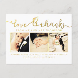 White Gold Wedding Love & Bedankt Script Foto Briefkaart