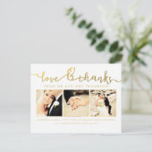 White Gold Wedding Love & Bedankt Script Foto Briefkaart (Staand voorkant)