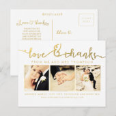 White Gold Wedding Love & Bedankt Script Foto Briefkaart (Voorkant / Achterkant)