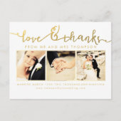 White Gold Wedding Love & Bedankt Script Foto Briefkaart (Voorkant)