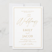 White Gold Wedding Modern Typography Invitation Kaart (Voorkant)