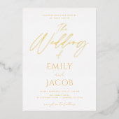 White Gold Wedding Modern Typography Script Folie Uitnodiging (Voorkant)