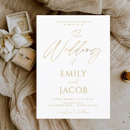 White Gold Wedding Modern Typography Script Folie Uitnodiging