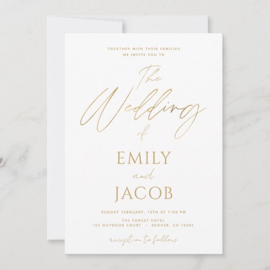 White Gold Wedding Modern Typography Script Kaart (Voorkant)