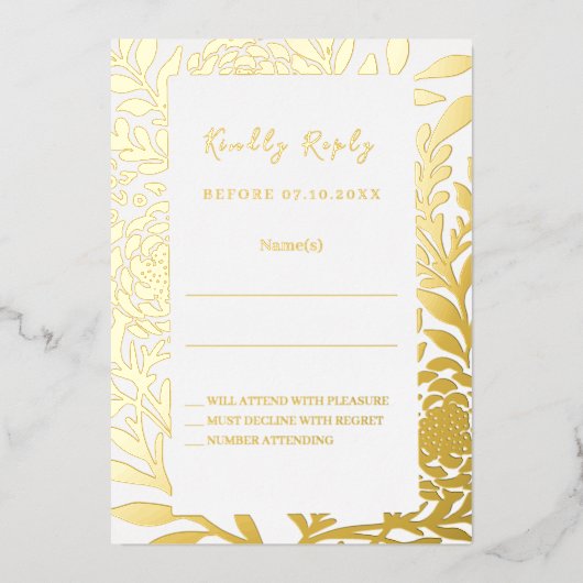 White gold wedding response RSVP foil card Folie Uitnodiging (Voorkant)