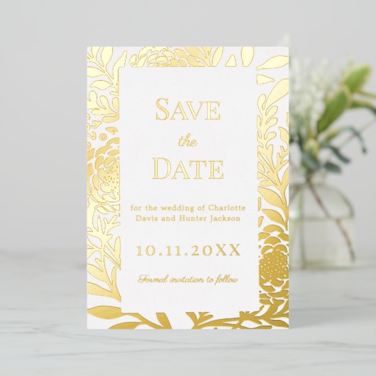 White gold wedding Save the Date foil card Folie Uitnodiging (Staand Voorkant)