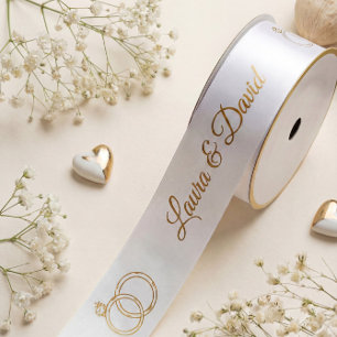 White Gold Wedding Specialized Name Ribbon Satijnen Lint