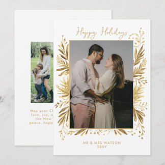 White Gold Winter Botanical Christmas 4 Photo Feestdagenkaart