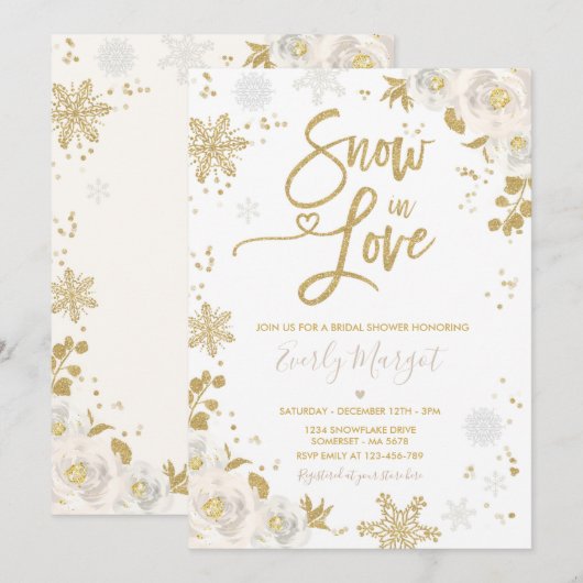 White & Gold Winter Vrijgezellenfeest Snow in Love Kaart (Voorkant / Achterkant)