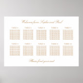 White Golden Beige 10 Table Wedding Seating Chart Poster (Voorkant)