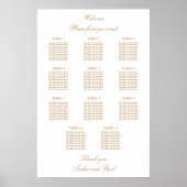 White Golden Beige 11 Table Wedding Seating Chart Poster (Voorkant)
