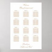 White Golden Beige 12 Table Wedding Seating Chart Poster (Voorkant)